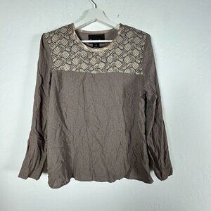 Anthony Mark Hankins Women's Brown Geometric Long Sleeve Shirt Top Size 8 Casual